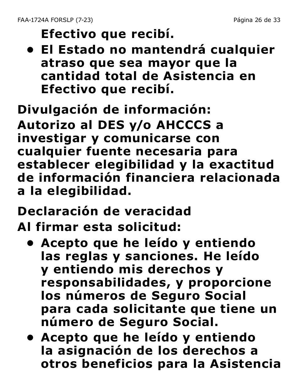 Formulario FAA-1724A-SLP Paginas De Firma De La Solicitud (Letra Grande) - Arizona (Spanish), Page 26