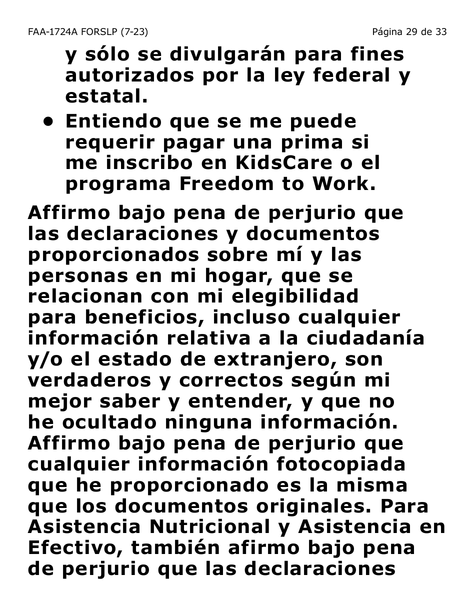 Formulario FAA-1724A-SLP Paginas De Firma De La Solicitud (Letra Grande) - Arizona (Spanish), Page 29