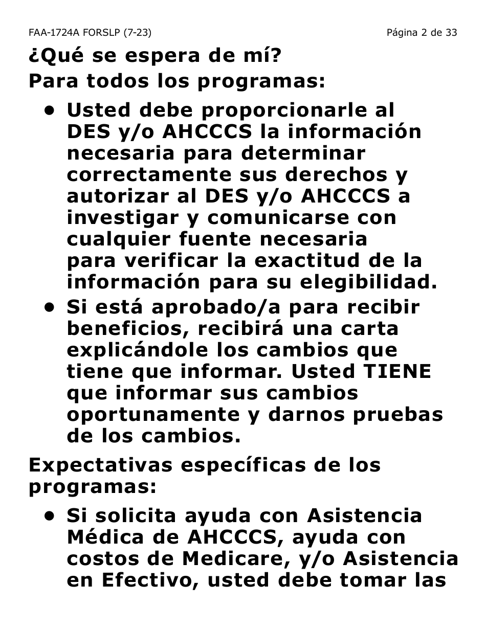 Formulario FAA-1724A-SLP Paginas De Firma De La Solicitud (Letra Grande) - Arizona (Spanish), Page 2