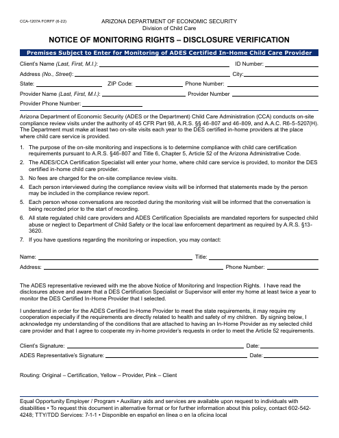 Form CCA-1207A  Printable Pdf