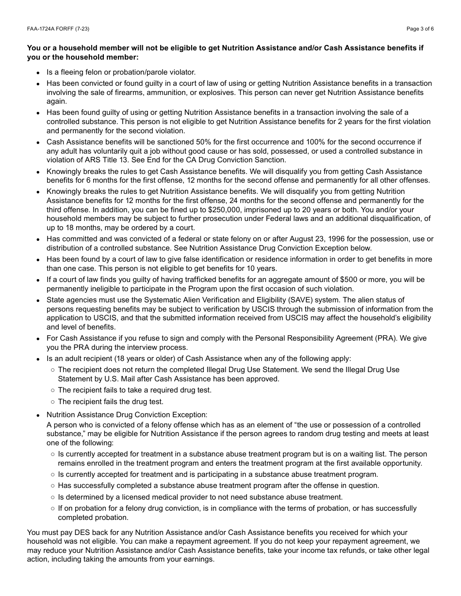 Form FAA-1724A Application Signture Pages - Arizona, Page 3