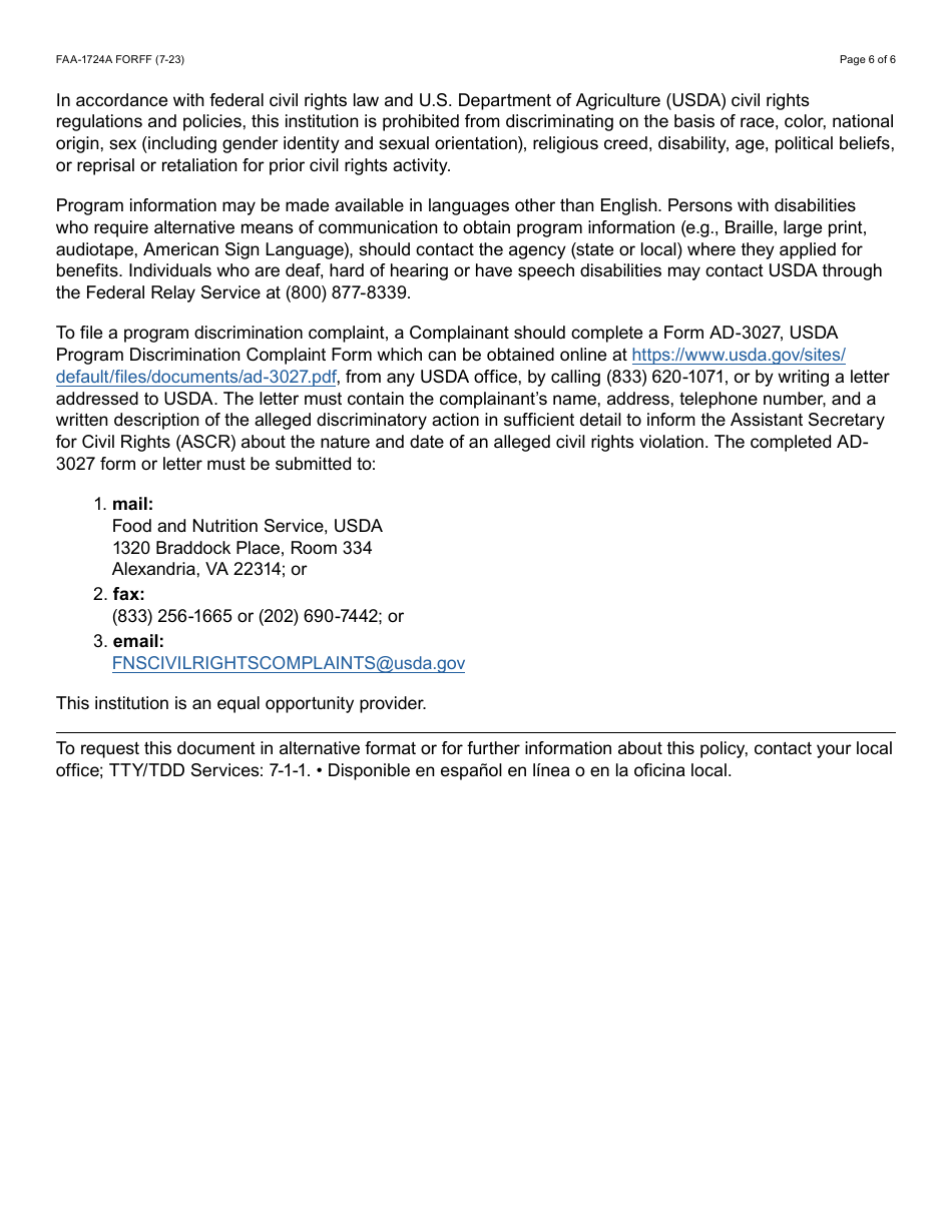 Form FAA-1724A Application Signture Pages - Arizona, Page 6