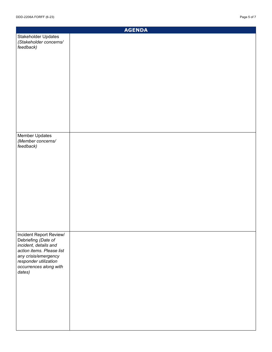 Form DDD-2206A Enhanced Behavioral Group Home Oversight Meeting Agenda - Arizona, Page 5