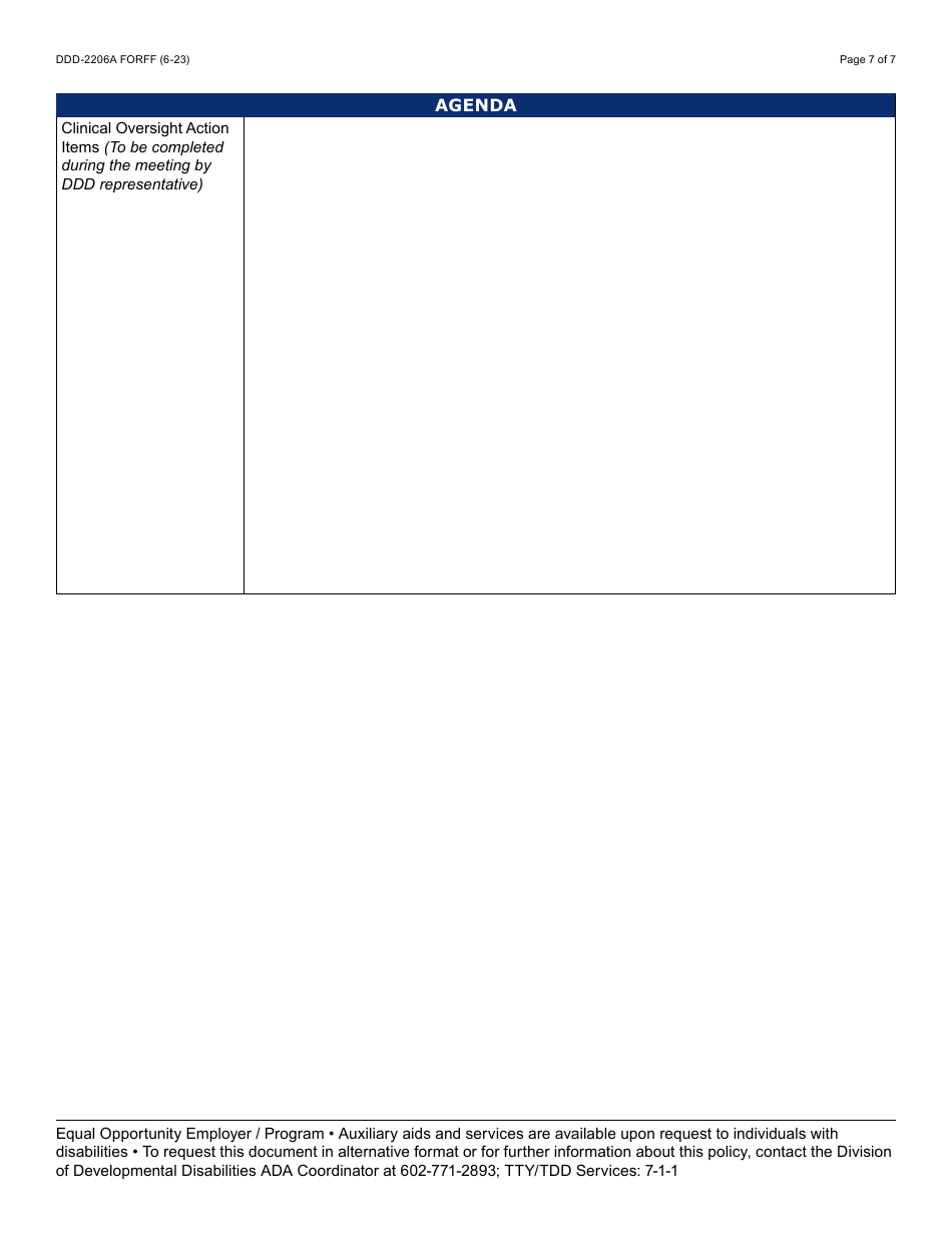 Form DDD-2206A Enhanced Behavioral Group Home Oversight Meeting Agenda - Arizona, Page 7