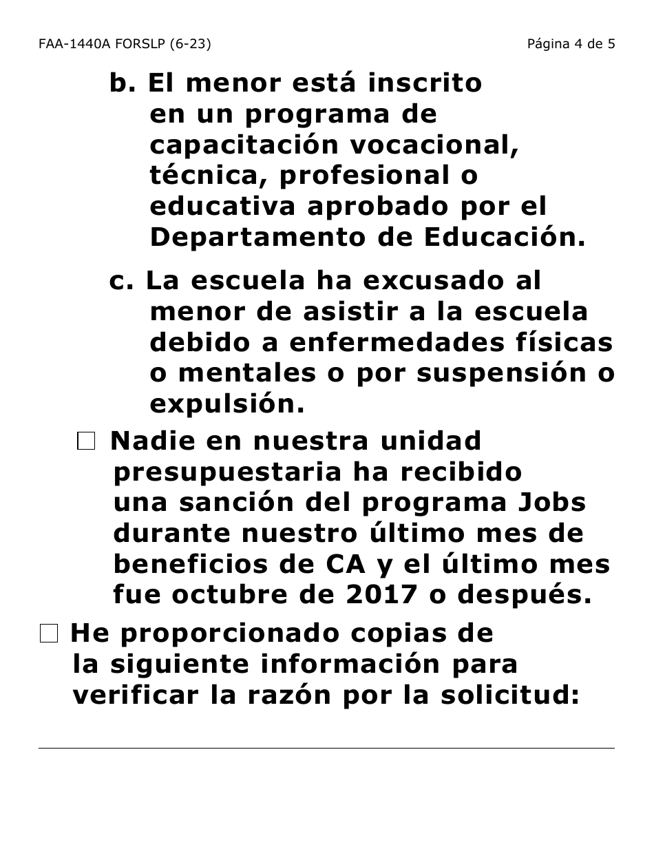 Formulario FAA-1440A-SLP Solicitud De Extension Del Limite De Beneficios De Asistencia En Efectivo - Arizona (Spanish), Page 4