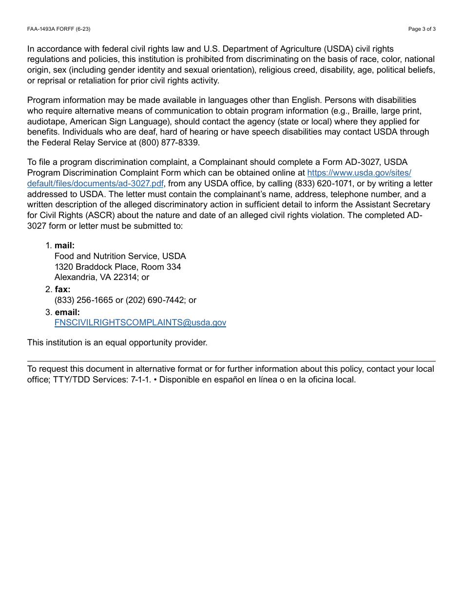 Form FAA-1493A Authorized Representative Request - Arizona, Page 3