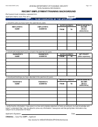 Form FAA-0155A Recent Employment/Training Background - Arizona