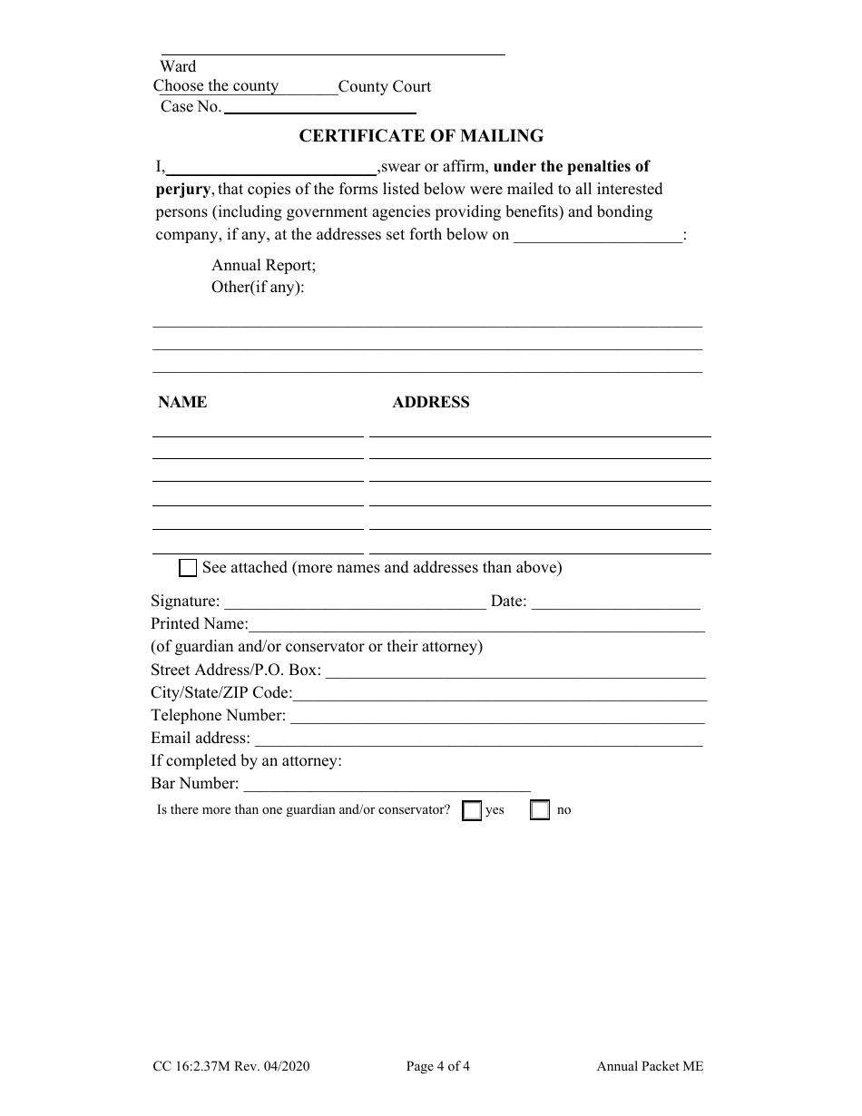 Form CC16:2.37M Packet Me - Guardianship for a Minor With No Control Over the Estate of the Minor Ward Annual Report - Nebraska, Page 6