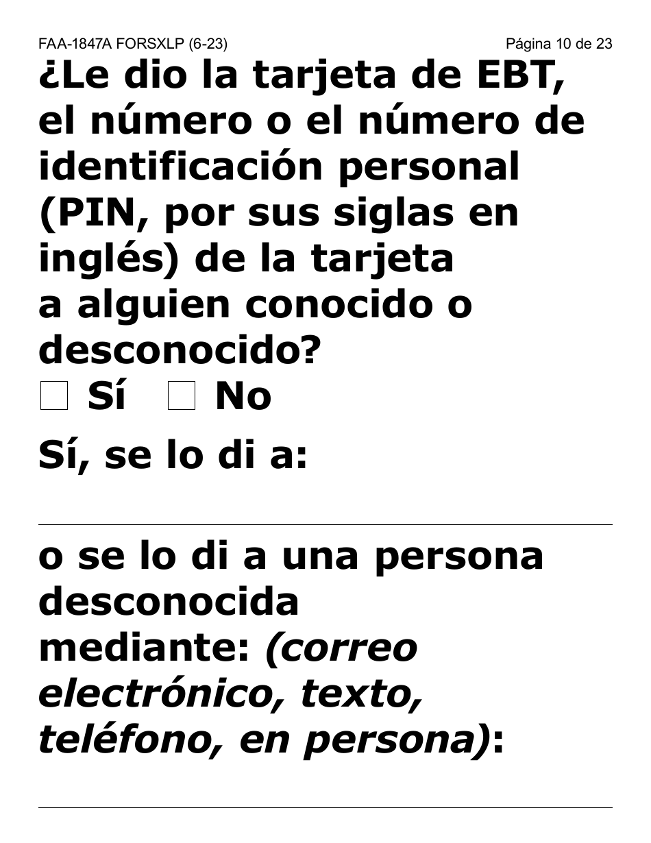 Formulario FAA-1847A-SXLP Solicitud De Reemplazo Por Robo De Beneficios Electronicos (Letra Extra Grande) - Arizona (Spanish), Page 10