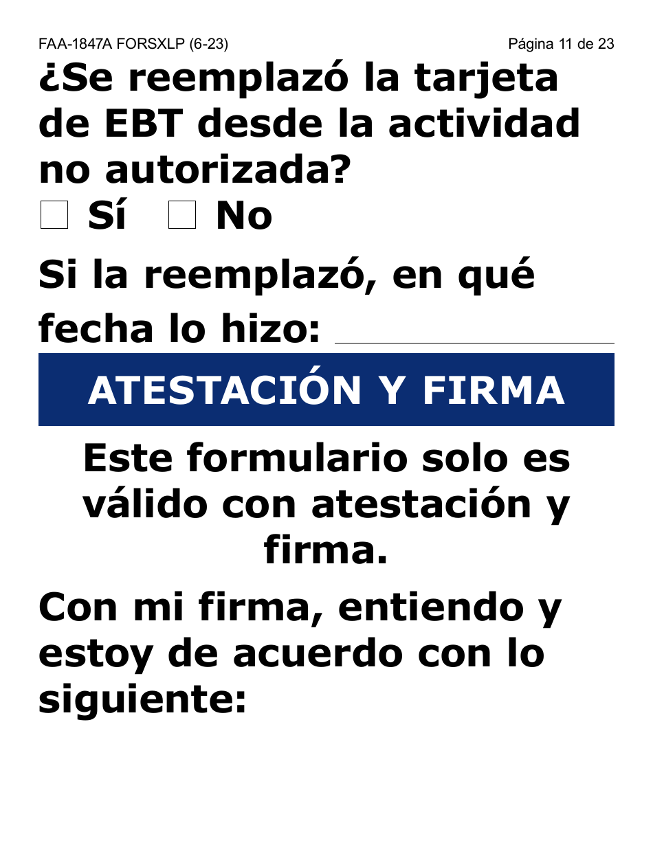 Formulario FAA-1847A-SXLP Solicitud De Reemplazo Por Robo De Beneficios Electronicos (Letra Extra Grande) - Arizona (Spanish), Page 11