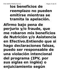 Formulario FAA-1847A-SXLP Solicitud De Reemplazo Por Robo De Beneficios Electronicos (Letra Extra Grande) - Arizona (Spanish), Page 15