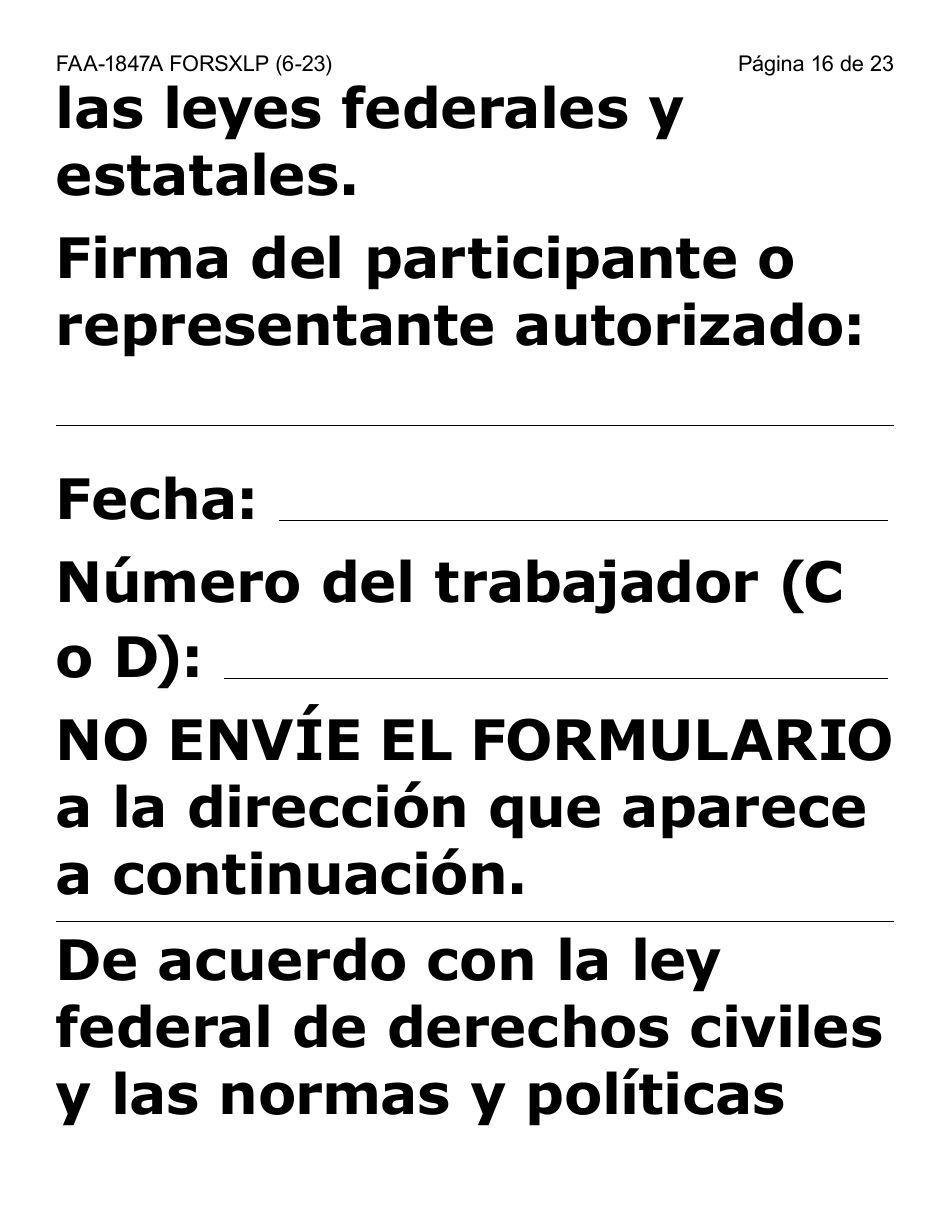 Formulario FAA-1847A-SXLP Solicitud De Reemplazo Por Robo De Beneficios Electronicos (Letra Extra Grande) - Arizona (Spanish), Page 16