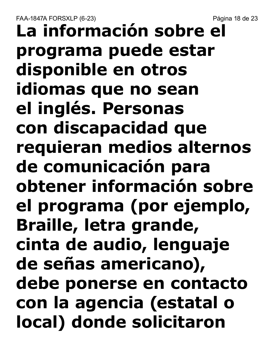 Formulario FAA-1847A-SXLP Solicitud De Reemplazo Por Robo De Beneficios Electronicos (Letra Extra Grande) - Arizona (Spanish), Page 18