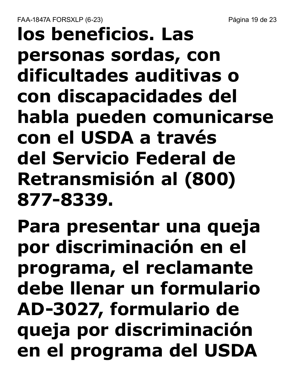 Formulario FAA-1847A-SXLP Solicitud De Reemplazo Por Robo De Beneficios Electronicos (Letra Extra Grande) - Arizona (Spanish), Page 19