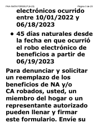 Formulario FAA-1847A-SXLP Solicitud De Reemplazo Por Robo De Beneficios Electronicos (Letra Extra Grande) - Arizona (Spanish), Page 3