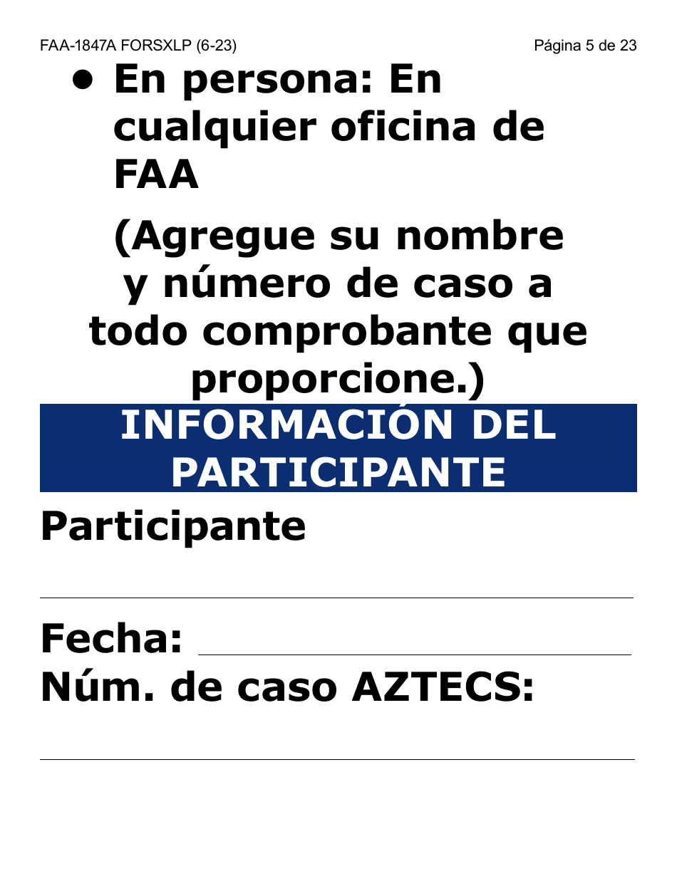 Formulario FAA-1847A-SXLP Solicitud De Reemplazo Por Robo De Beneficios Electronicos (Letra Extra Grande) - Arizona (Spanish), Page 5