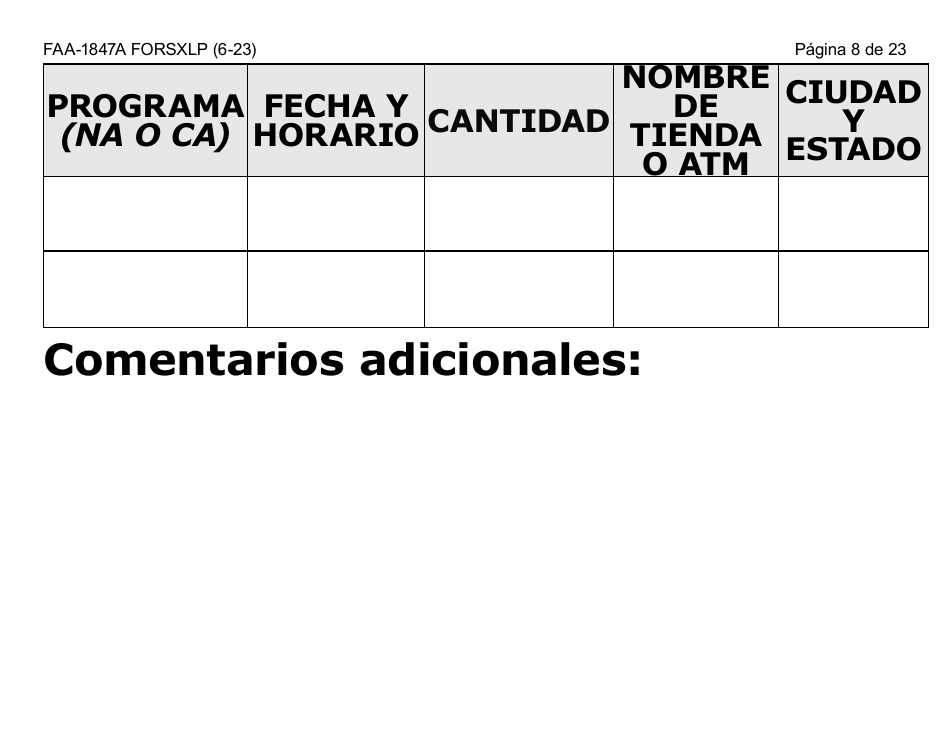 Formulario FAA-1847A-SXLP Solicitud De Reemplazo Por Robo De Beneficios Electronicos (Letra Extra Grande) - Arizona (Spanish), Page 8