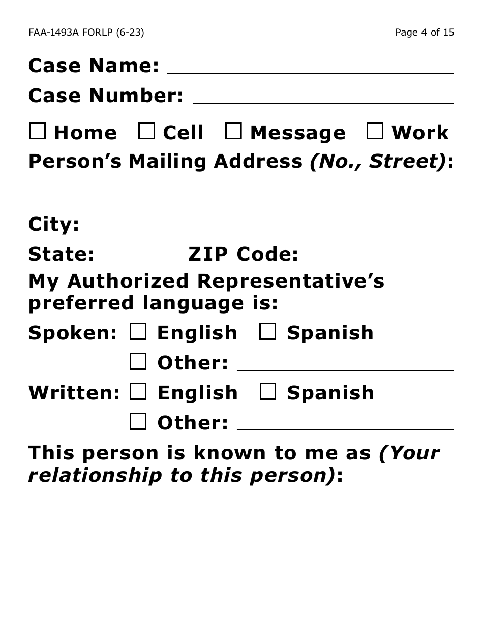 Formulario FAA-1493A-LP Authorized Representative Request - Large Print - Arizona (Spanish), Page 4