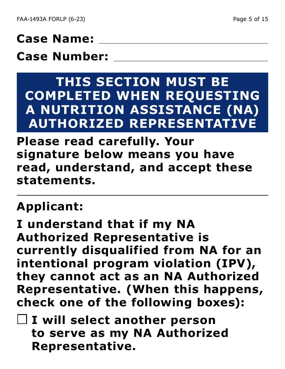 Formulario FAA-1493A-LP Authorized Representative Request - Large Print - Arizona (Spanish), Page 5