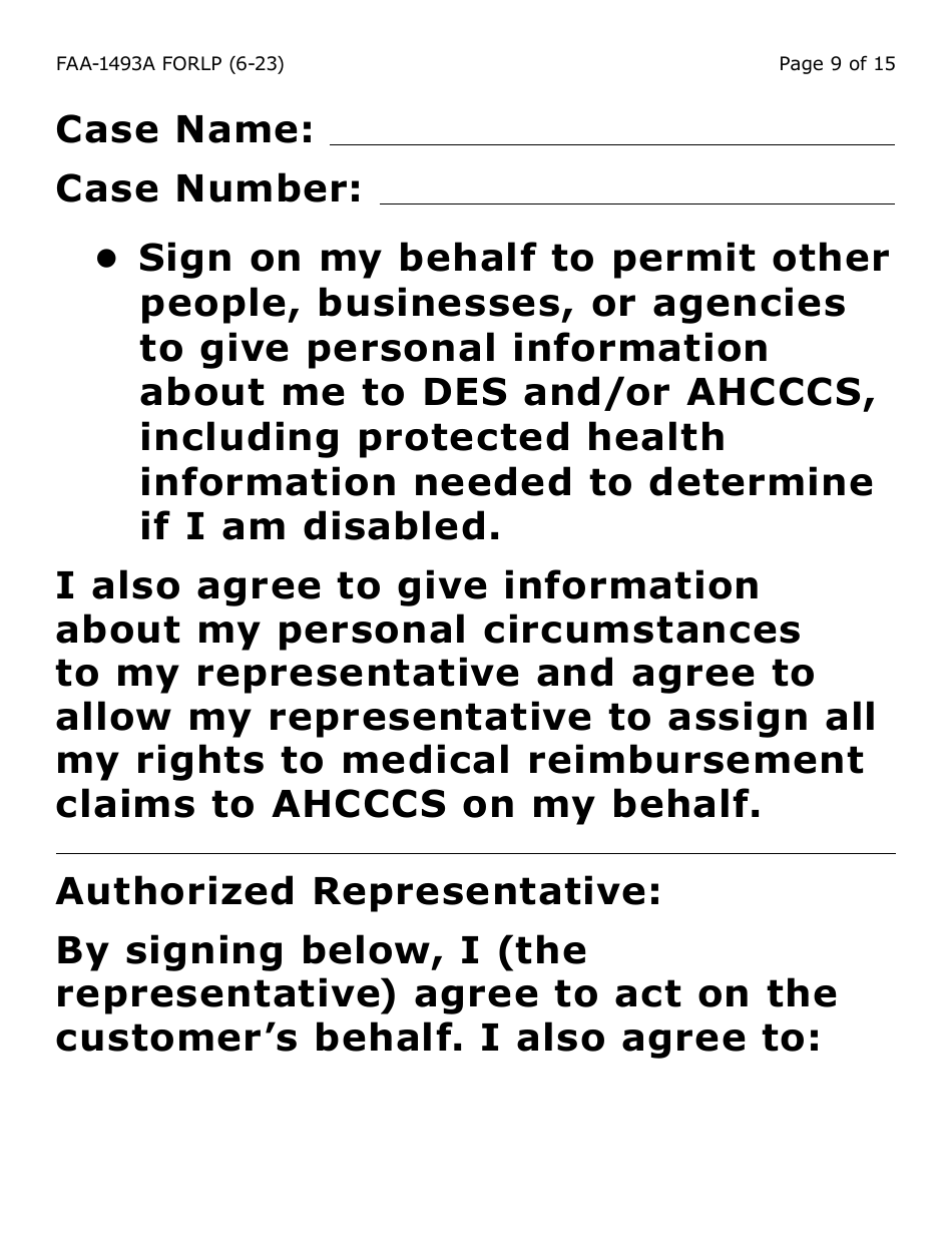 Formulario FAA-1493A-LP Authorized Representative Request - Large Print - Arizona (Spanish), Page 9