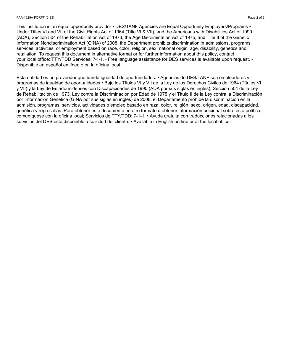 Form FAA-1529A Verification of Volunteer Hours - Arizona, Page 2