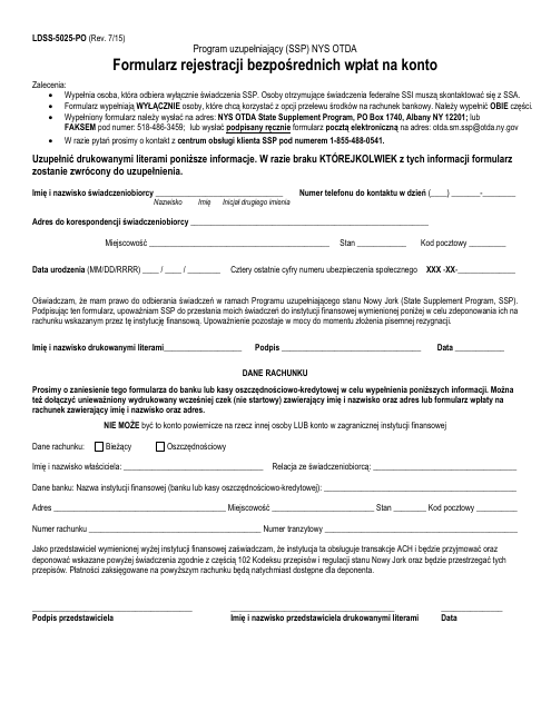 Form LDSS-5025-PO Direct Deposit Enrollment Form - New York (Polish)