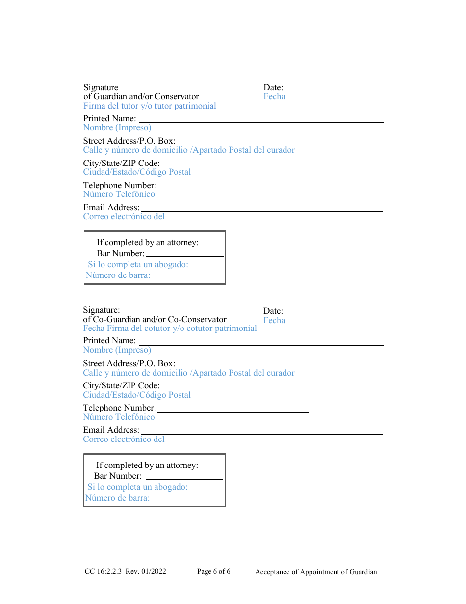 Form CC16:2.2.3 Cceptance of Appointment of Conservator - Nebraska (English / Spanish), Page 6