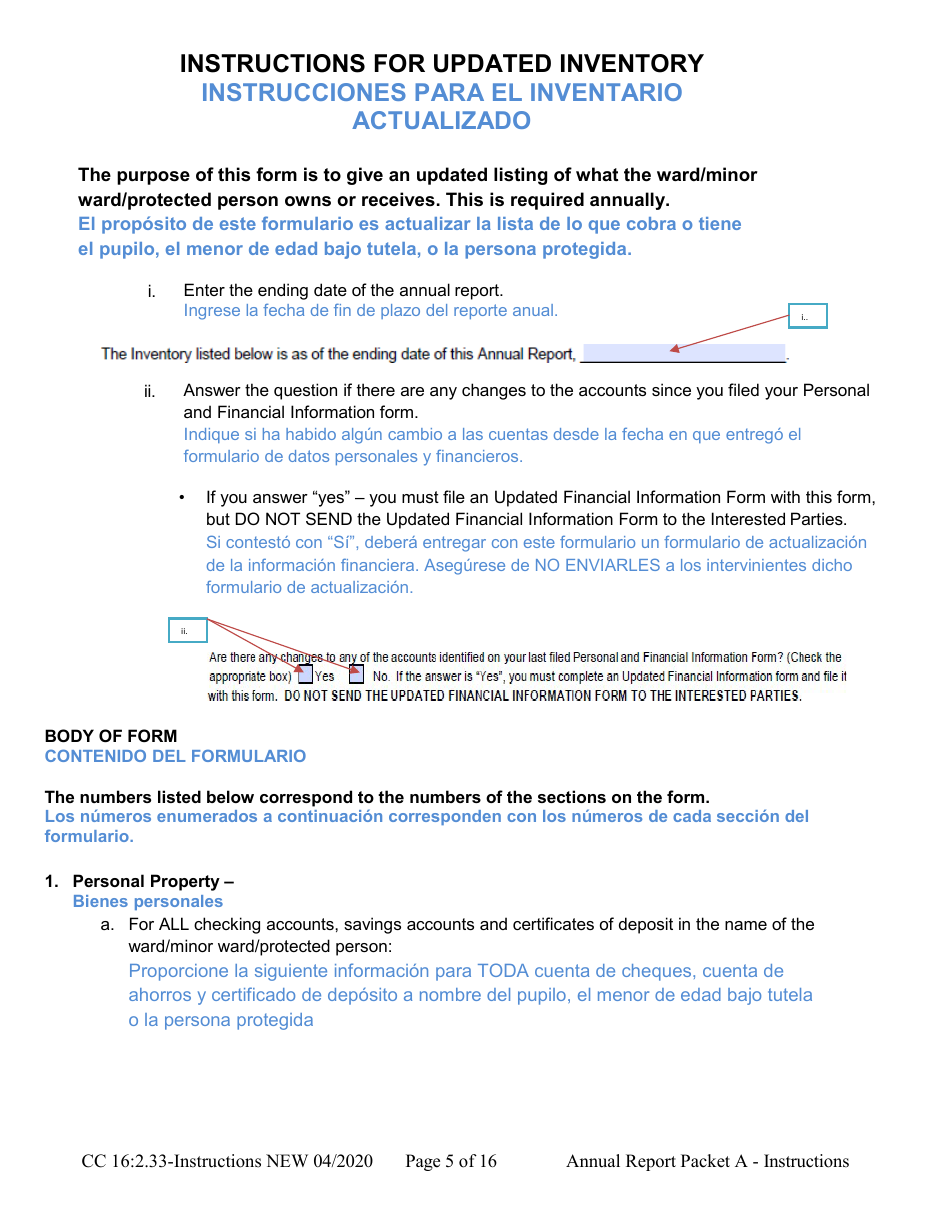 Instructions for Form CC16:2.33 Packet a - Guardianship Annual Reporting Forms - Nebraska (English / Spanish), Page 5