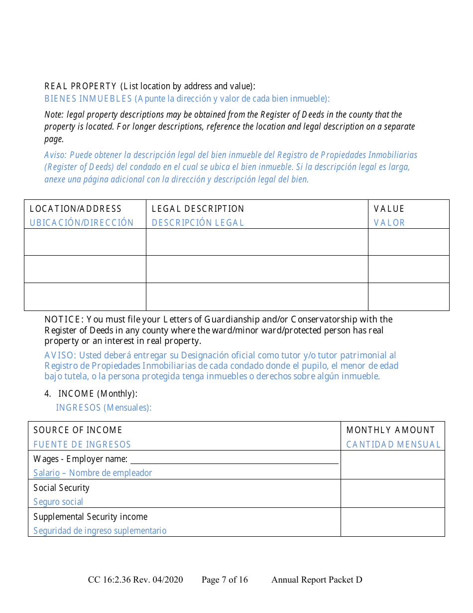 Form CC16:2.36 Packet D - Guardianship and Conservatorship Annual Reporting Forms - Nebraska (English / Spanish), Page 13