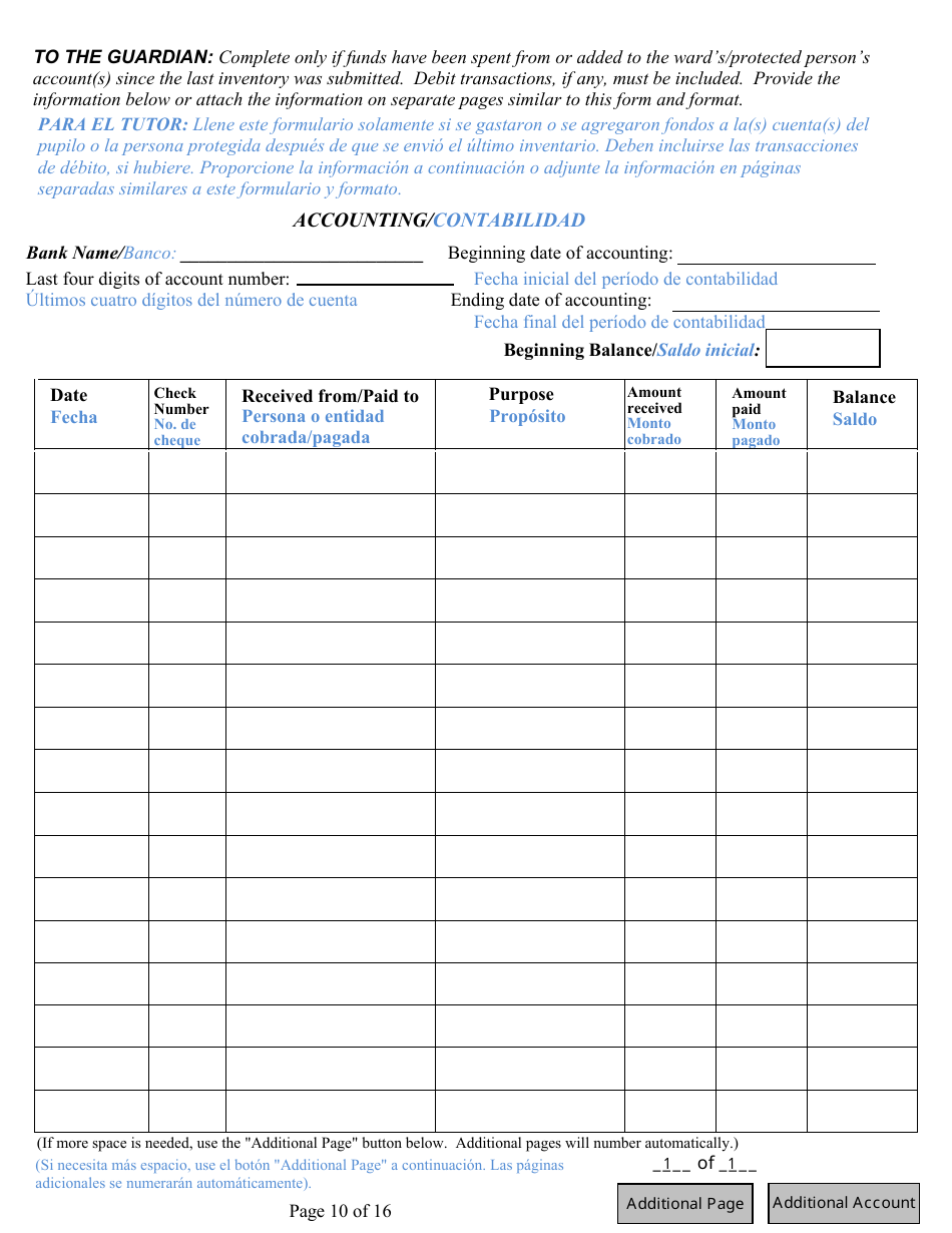Form CC16:2.36 Packet D - Guardianship and Conservatorship Annual Reporting Forms - Nebraska (English / Spanish), Page 16