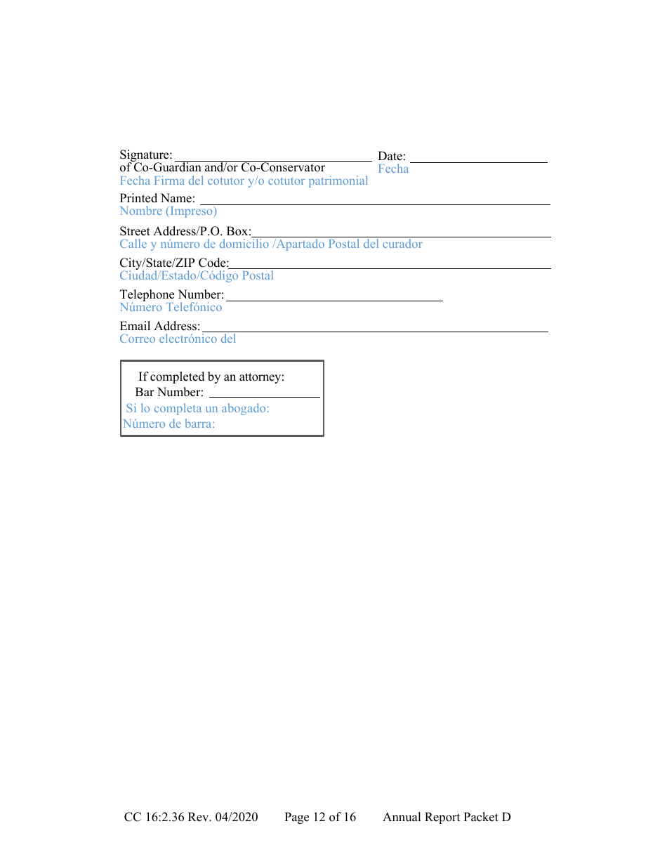 Form CC16:2.36 Packet D - Guardianship and Conservatorship Annual Reporting Forms - Nebraska (English / Spanish), Page 18