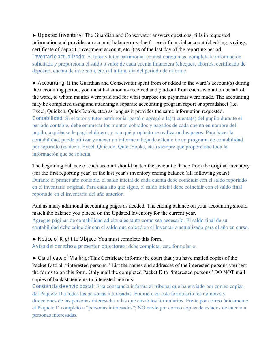Form CC16:2.36 Packet D - Guardianship and Conservatorship Annual Reporting Forms - Nebraska (English / Spanish), Page 3