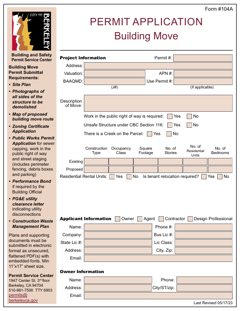 Form 104A Permit Application - Building Move - City of Berkeley, California