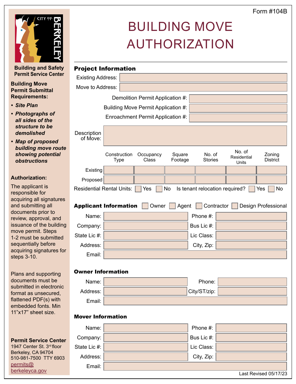 Form 104B Download Fillable PDF or Fill Online Building Move ...