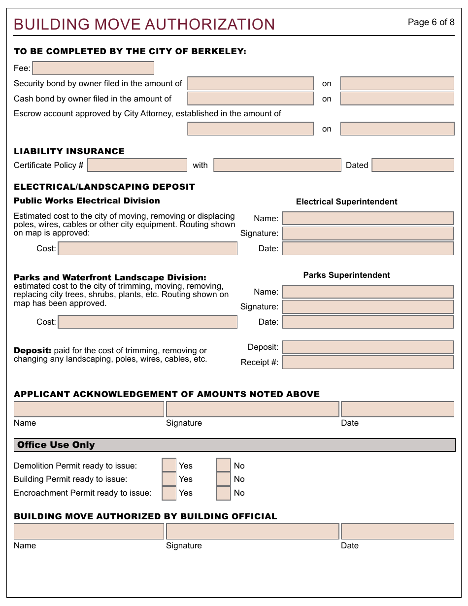 Form 104B Building Move Authorization - City of Berkeley, California, Page 2