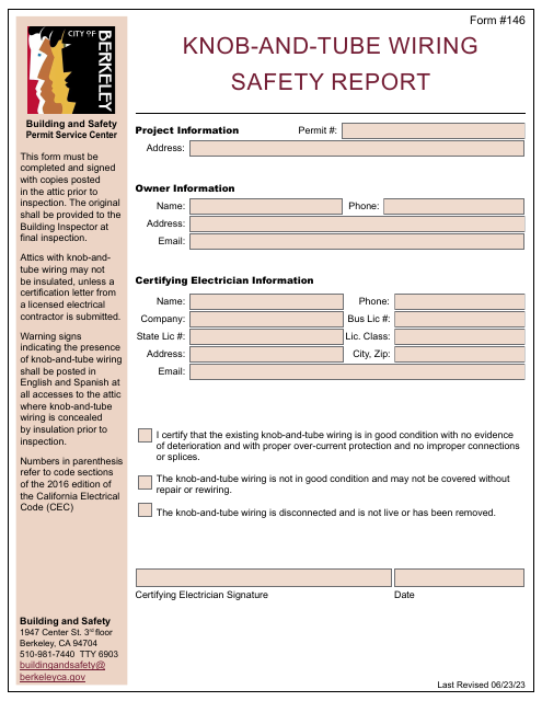 Form 146 Knob-And-Tube Wiring Safety Report - City of Berkeley, California