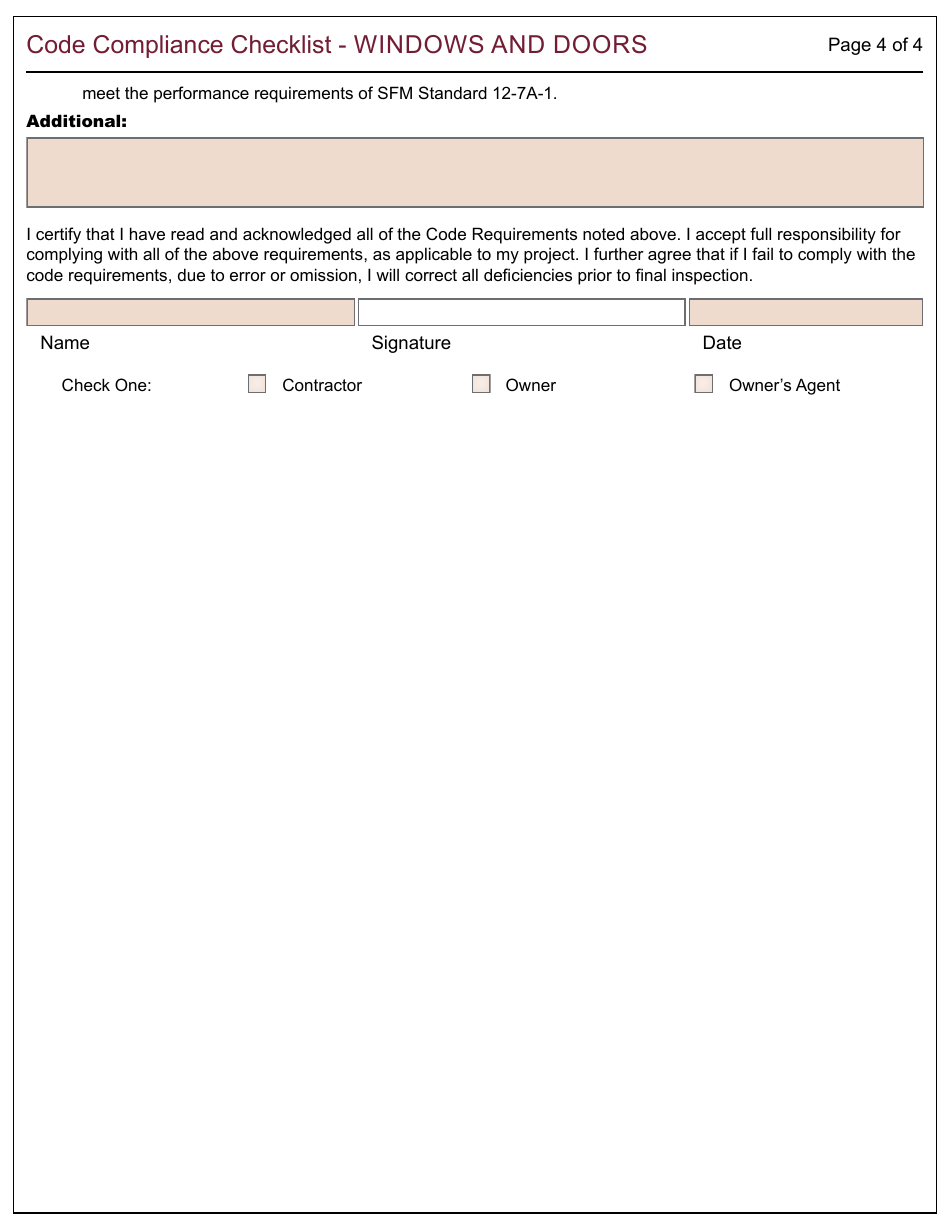 Form 161 Code Compliance Checklist - Windows and Doors - City of Berkeley, California, Page 4