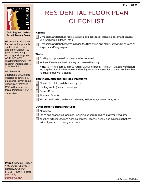 Form 132 Residential Floor Plan Checklist - City of Berkeley, California