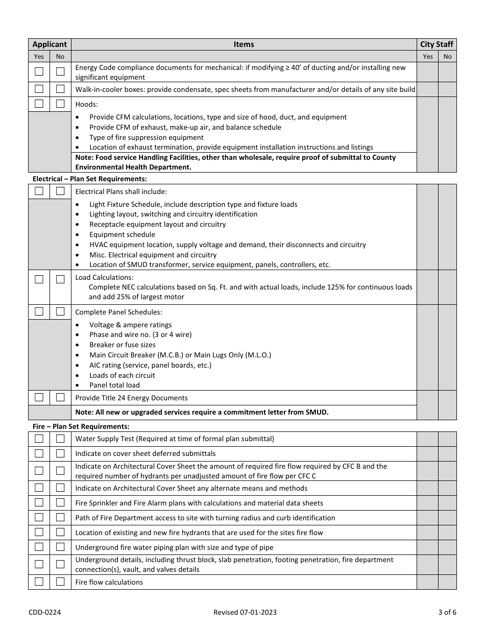 Form CDD-0224 Commercial New Buildings, Additions, and Remodels Take-In Sheet - City of Sacramento, California, Page 3