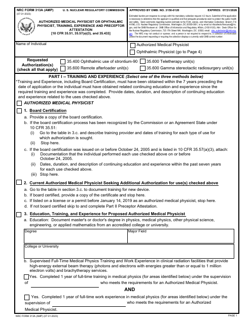 NRC Form 313A (AMP)  Printable Pdf