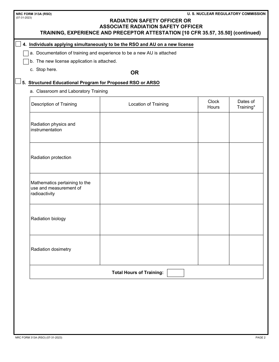 NRC Form 313A (RSO) Download Fillable PDF or Fill Online Radiation ...