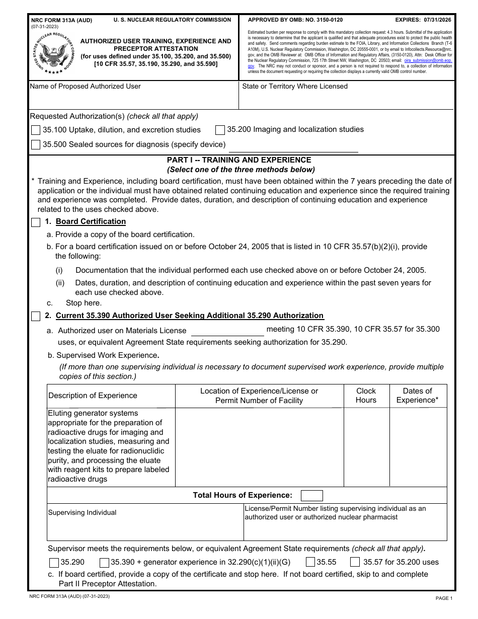 NRC Form 313A (AUD) Download Fillable PDF or Fill Online Authorized ...