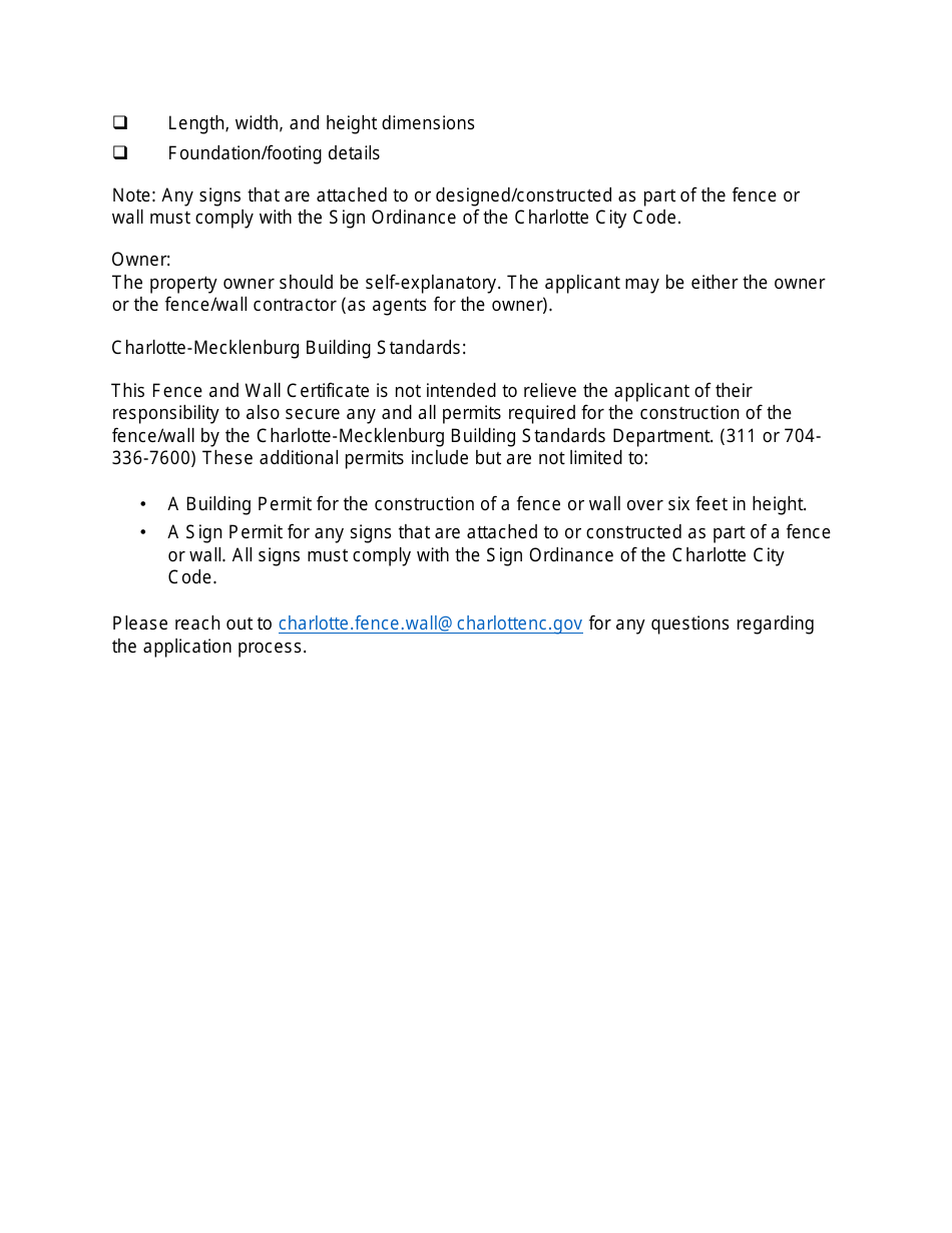 Fence and Wall Certificate Application - City of Charlotte, North Carolina, Page 3