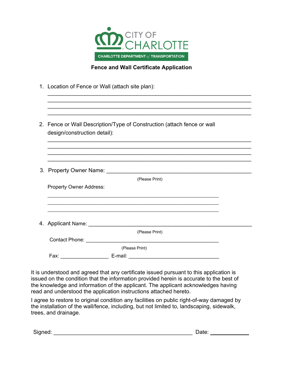Fence and Wall Certificate Application - City of Charlotte, North Carolina, Page 4