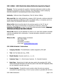Document preview: Instructions for Form CEC-1306A Udc Electricity Sales/Deliveries Quarterly Report - California