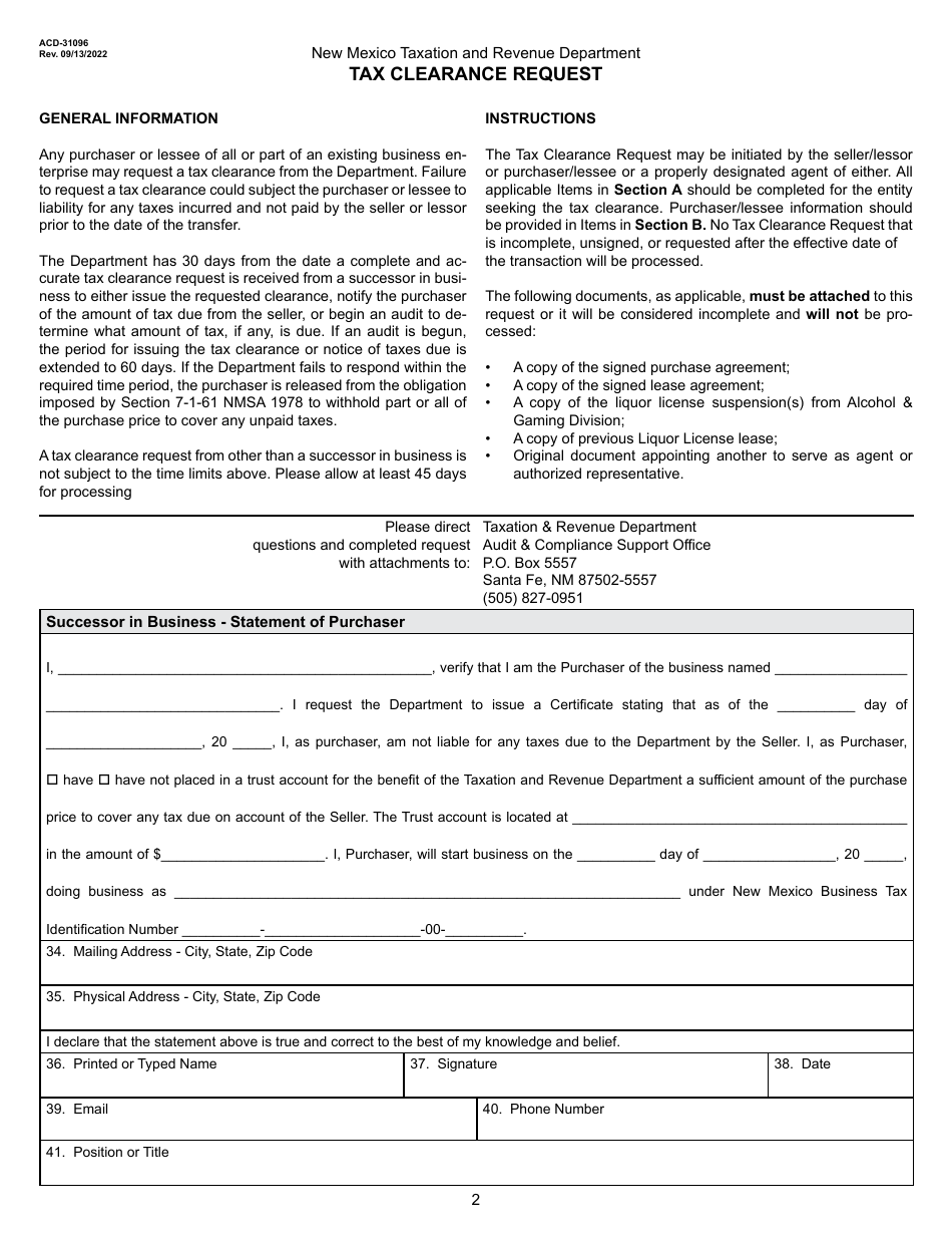 Form Acd 31096 Fill Out Sign Online And Download Printable Pdf New Mexico Templateroller 5897