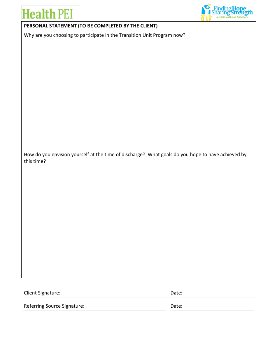 Transition Unit Referral Form - Prince Edward Island, Canada, Page 4