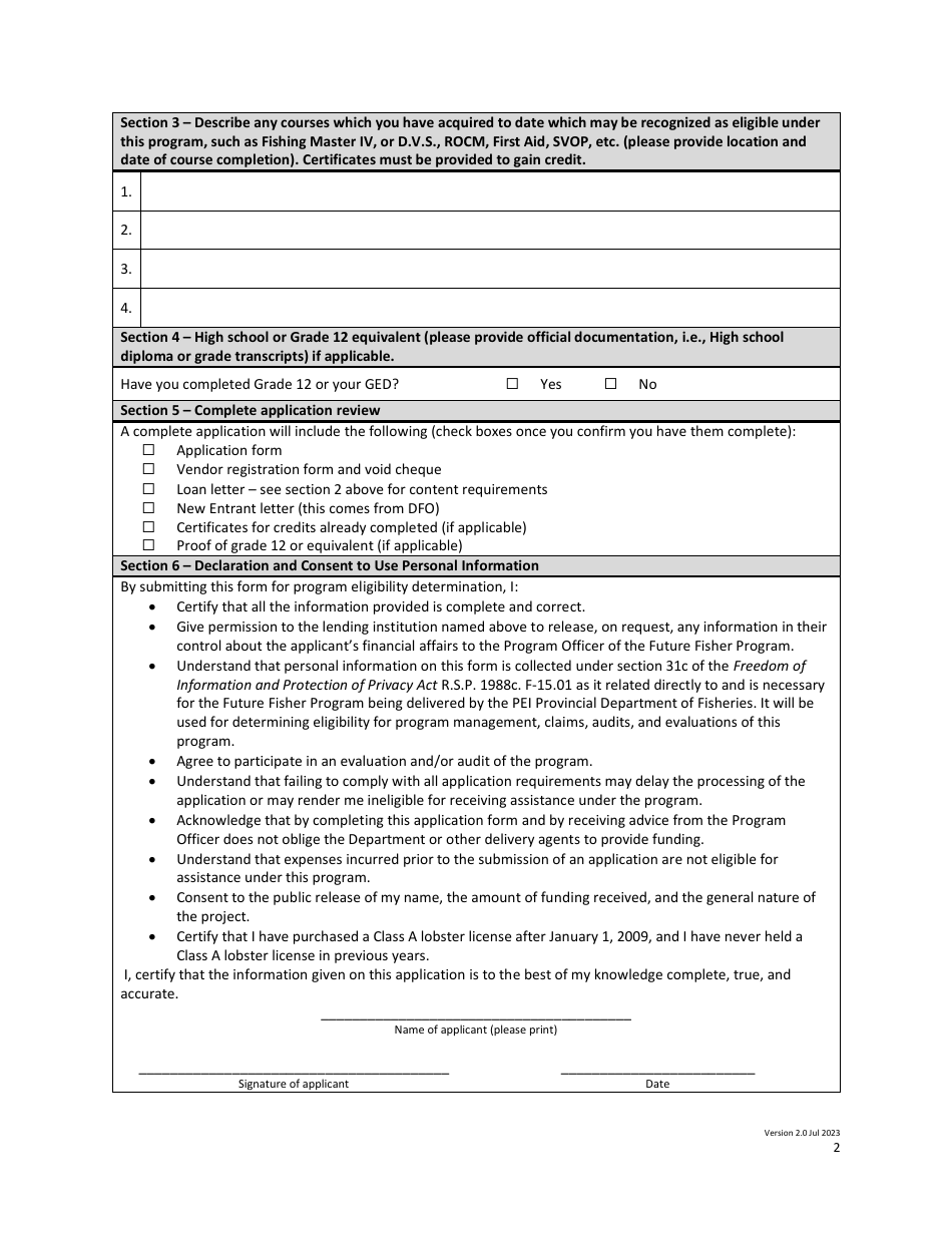 Application Form - Future Fisher Program - Prince Edward Island, Canada, Page 2