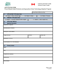 Document preview: Application Form - Prince Edward Island Fisheries and Aquaculture Clean Technology Adoption Program - Prince Edward Island, Canada