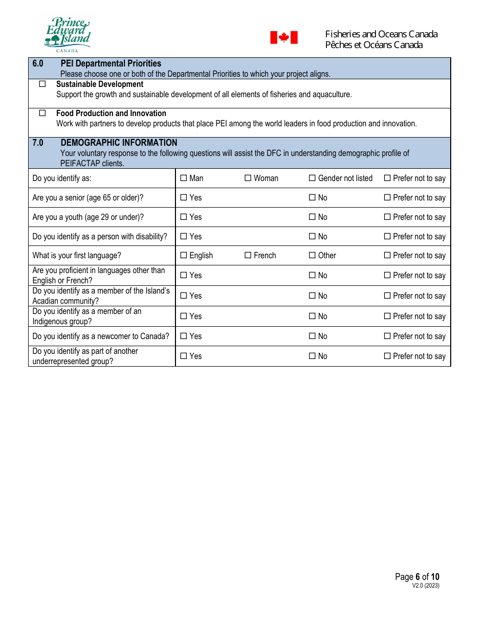 Application Form - Prince Edward Island Fisheries and Aquaculture Clean Technology Adoption Program - Prince Edward Island, Canada, Page 6